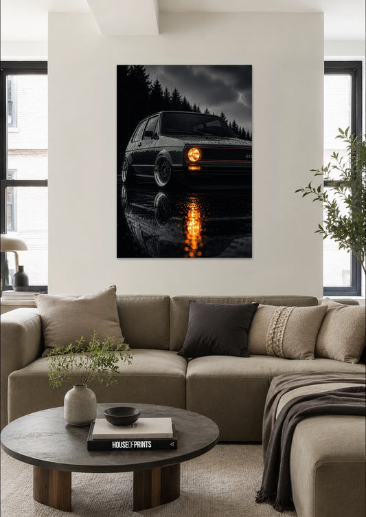 The Hot Hatch Origin — Midnight Rain Noir Icons | Metal Wall Art