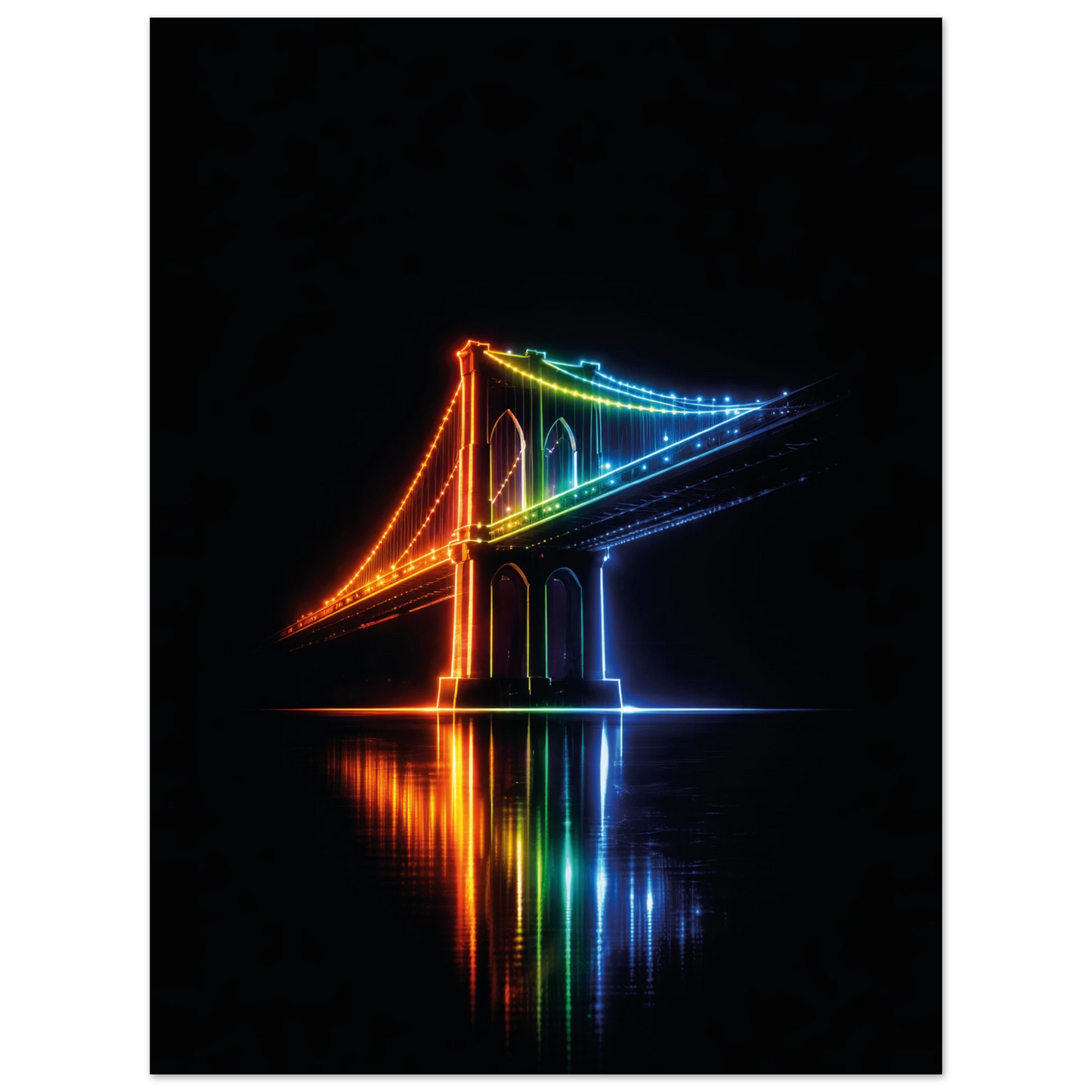 new york brooklyn bridge neon metal art dibond print