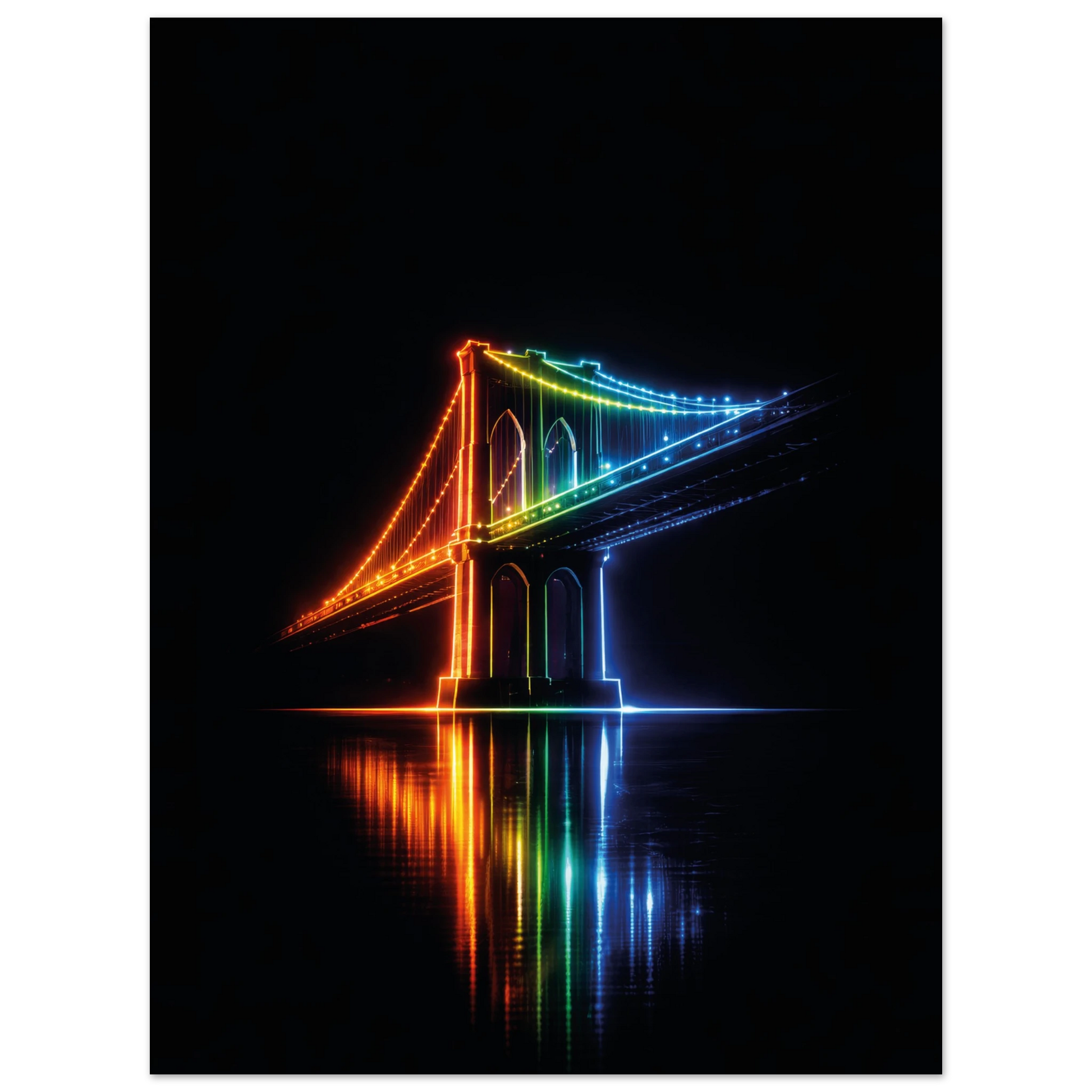 new york brooklyn bridge neon metal art dibond print