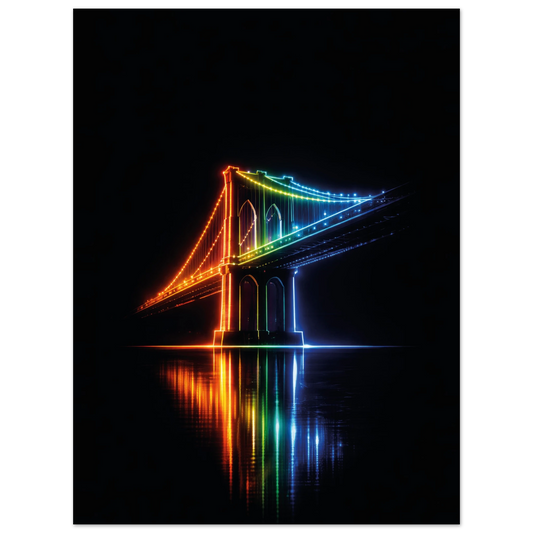 new york brooklyn bridge neon metal art dibond print