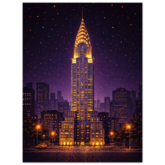 new york chrysler building pixel pulse metal art dibond print wallart