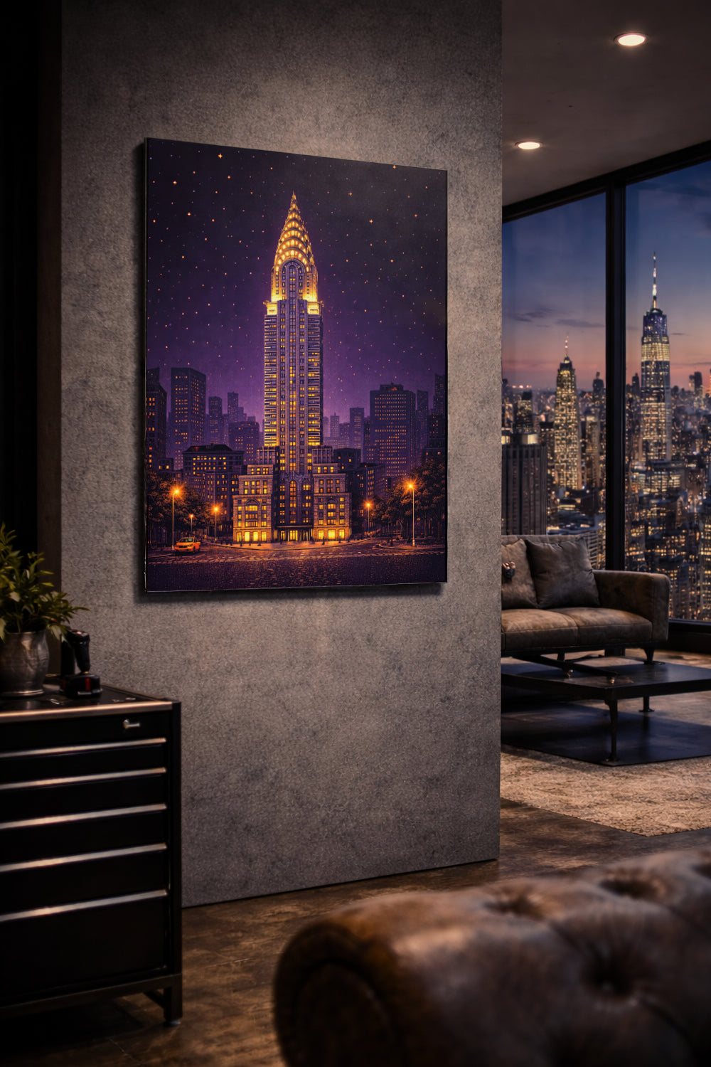 new york chrysler building pixel pulse metal art dibond print wallart on a wall