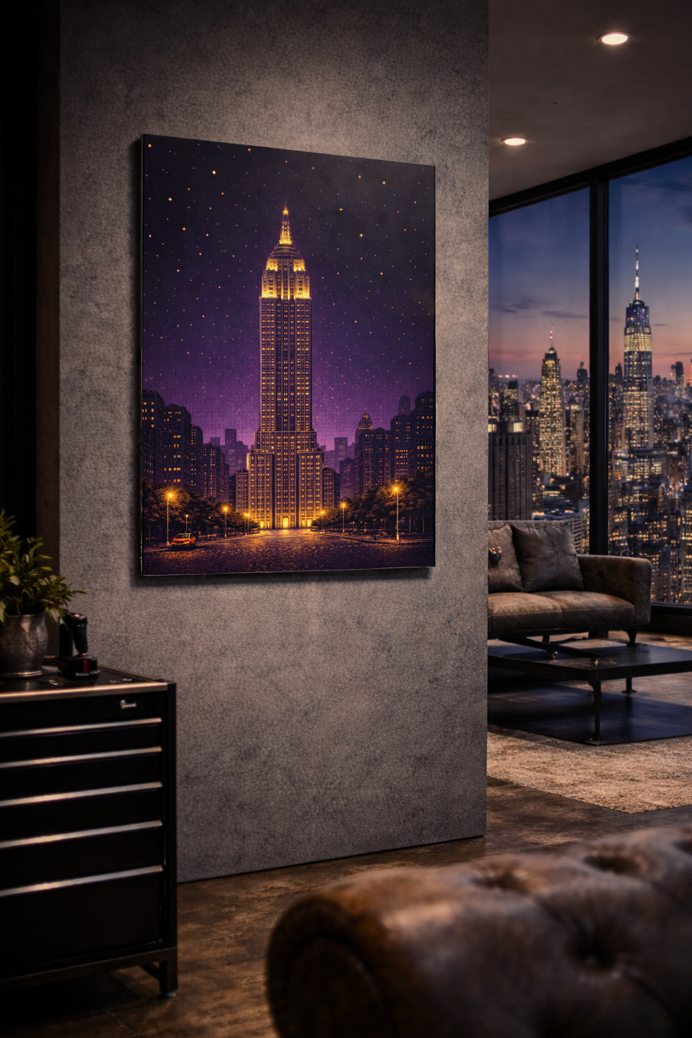 new york empire state building pixel pulse metal art dibond print wallart on a wall