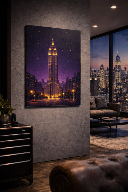 new york empire state building pixel pulse metal art dibond print wallart on a wall