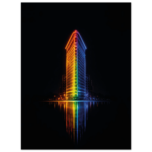 new york flatiron building neon metal art dibond print