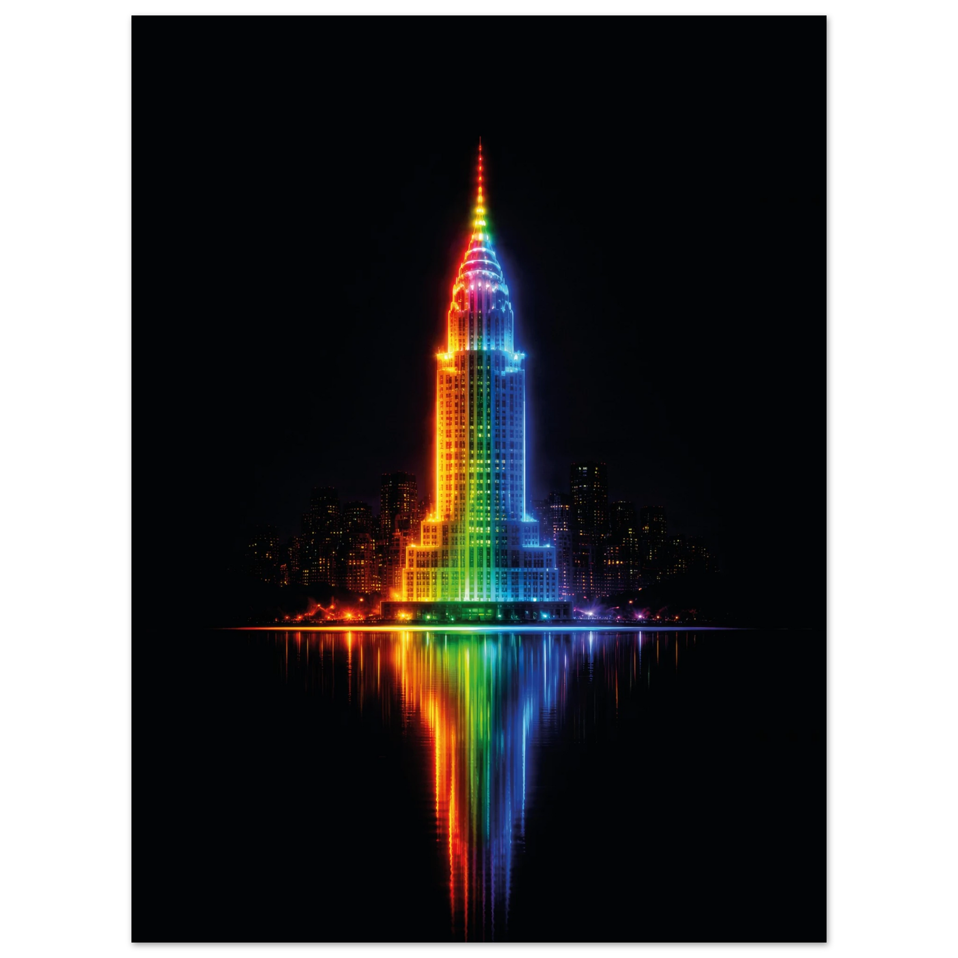 new york chrysler building neon metal art dibond print