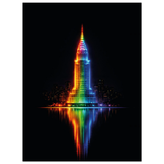 new york chrysler building neon metal art dibond print
