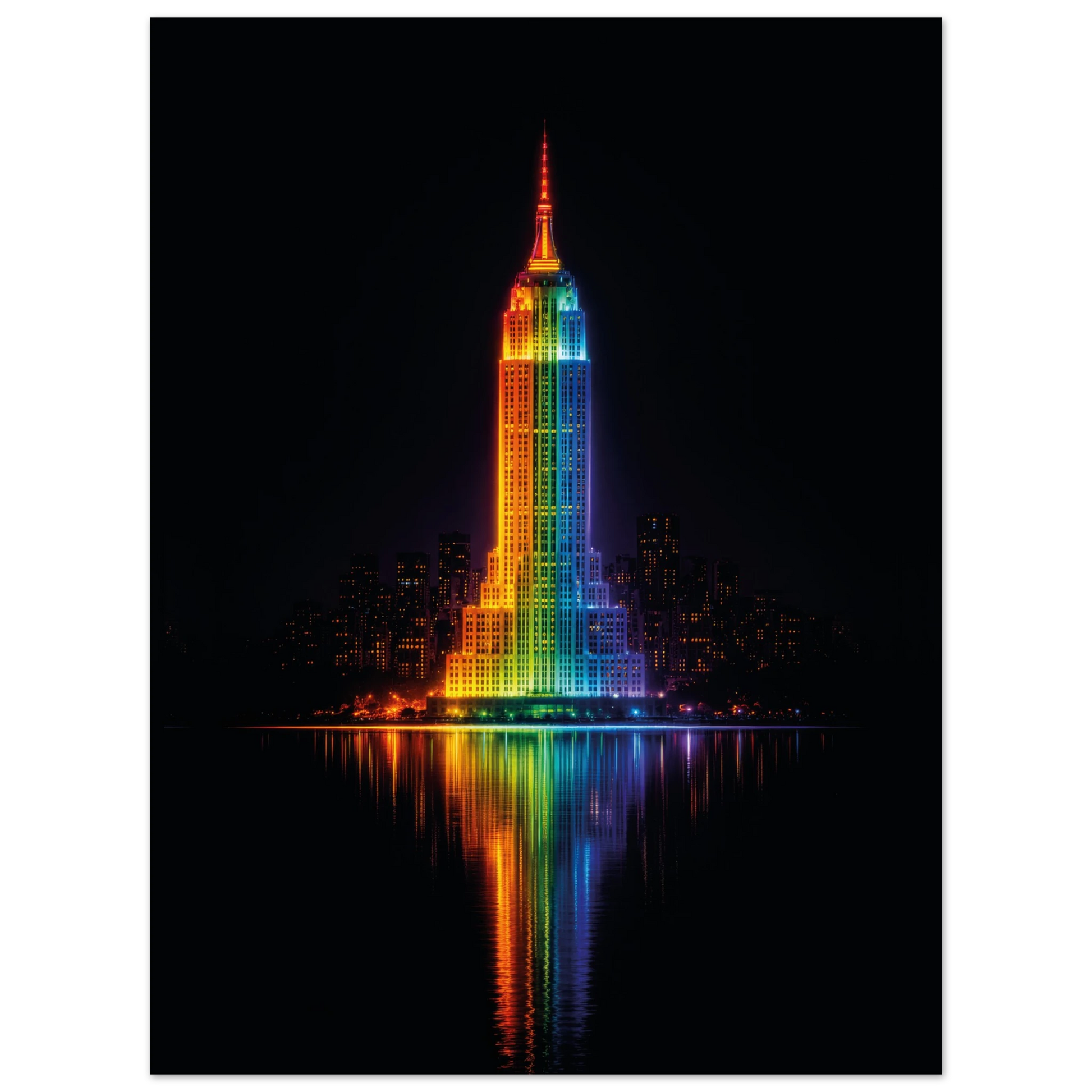 new york empire state building neon metal art dibond print
