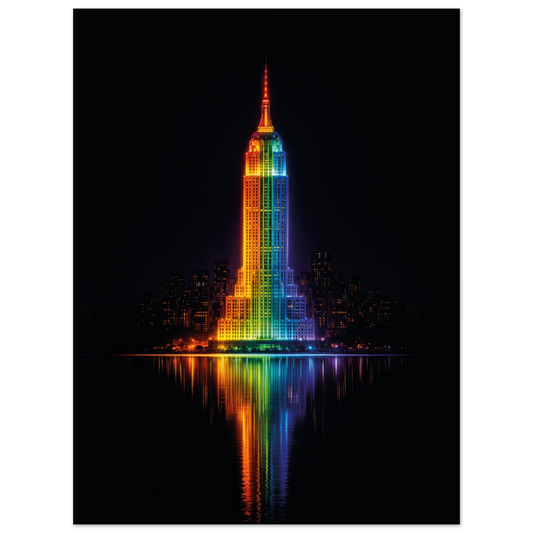 new york empire state building neon metal art dibond print
