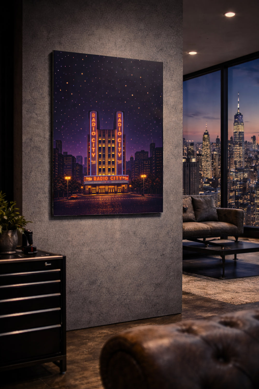 new york radio city music hall pixel pulse metal art dibond print on a wall