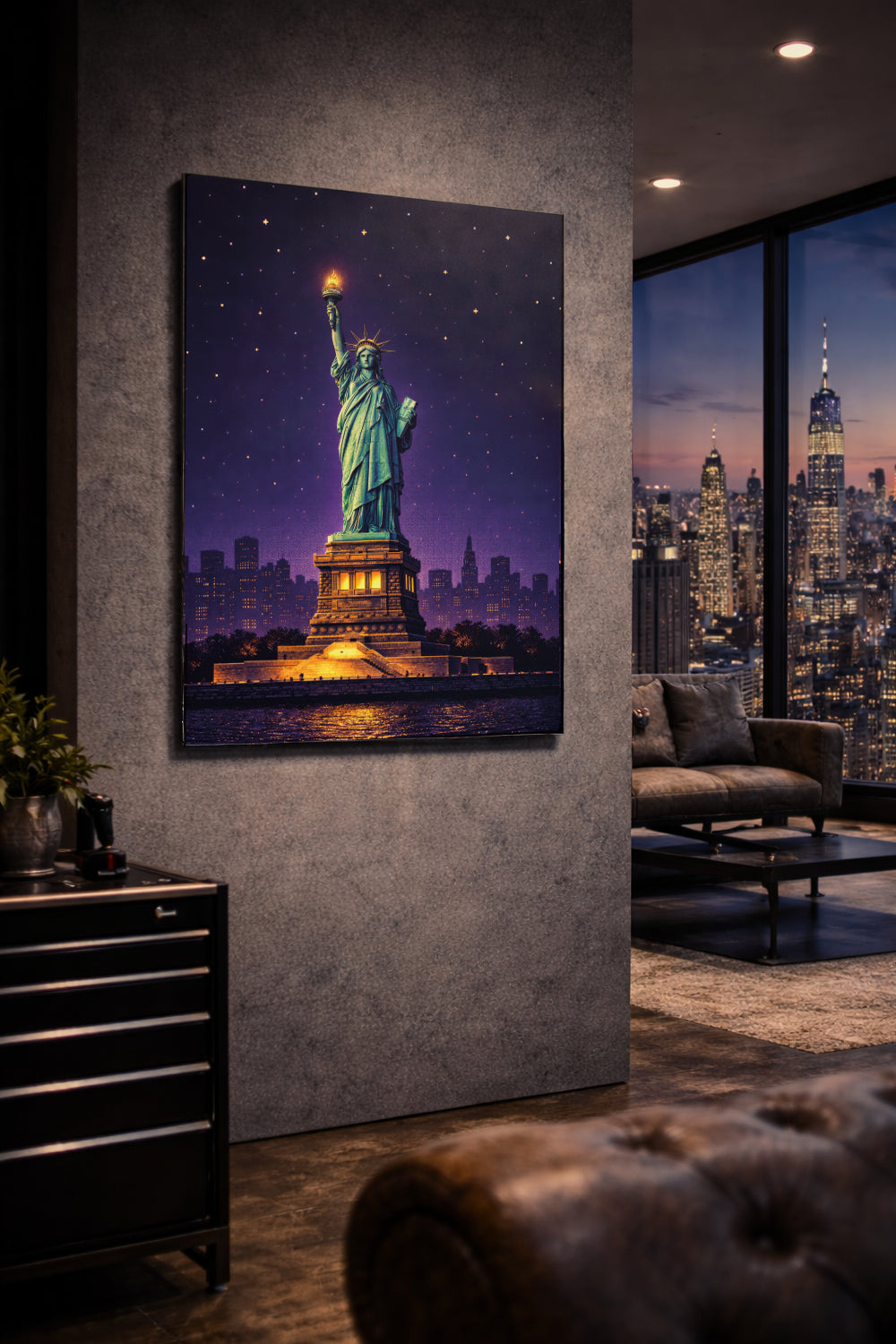 new york statue of liberty pixel pulse metal art dibond print wallart on a wall