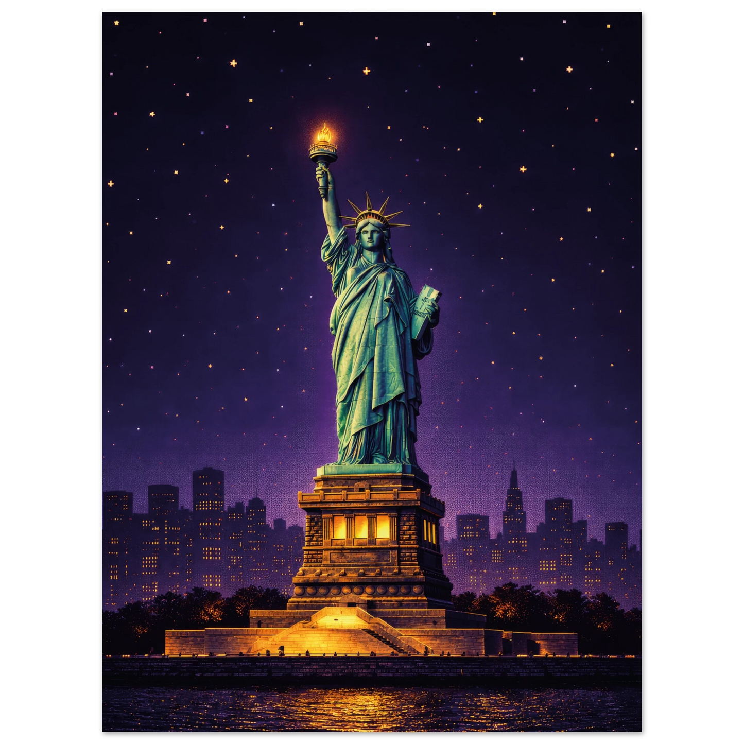 new york statue of liberty pixel pulse metal art dibond print wallart
