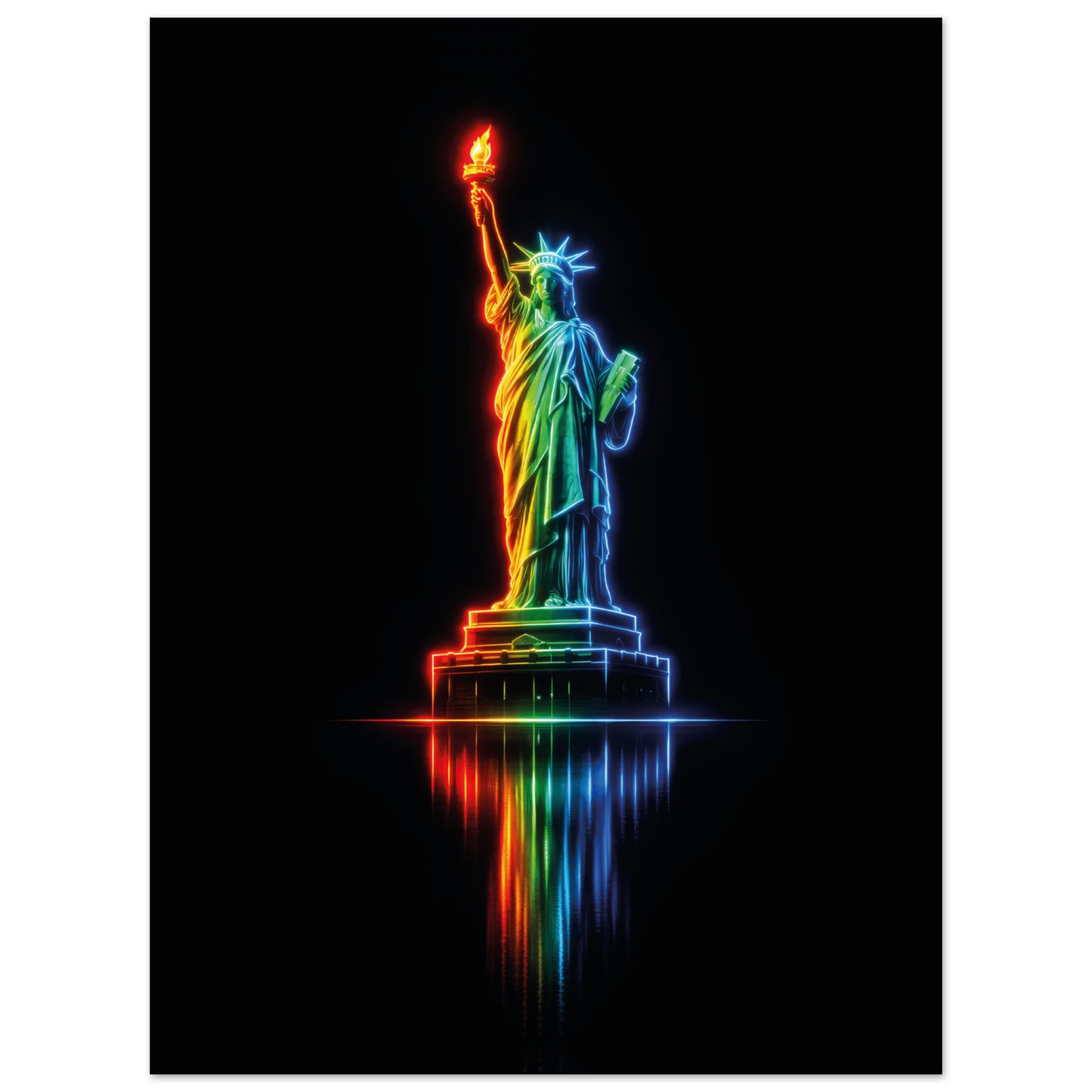 new york statue of lady liberty neon metal art dibond print