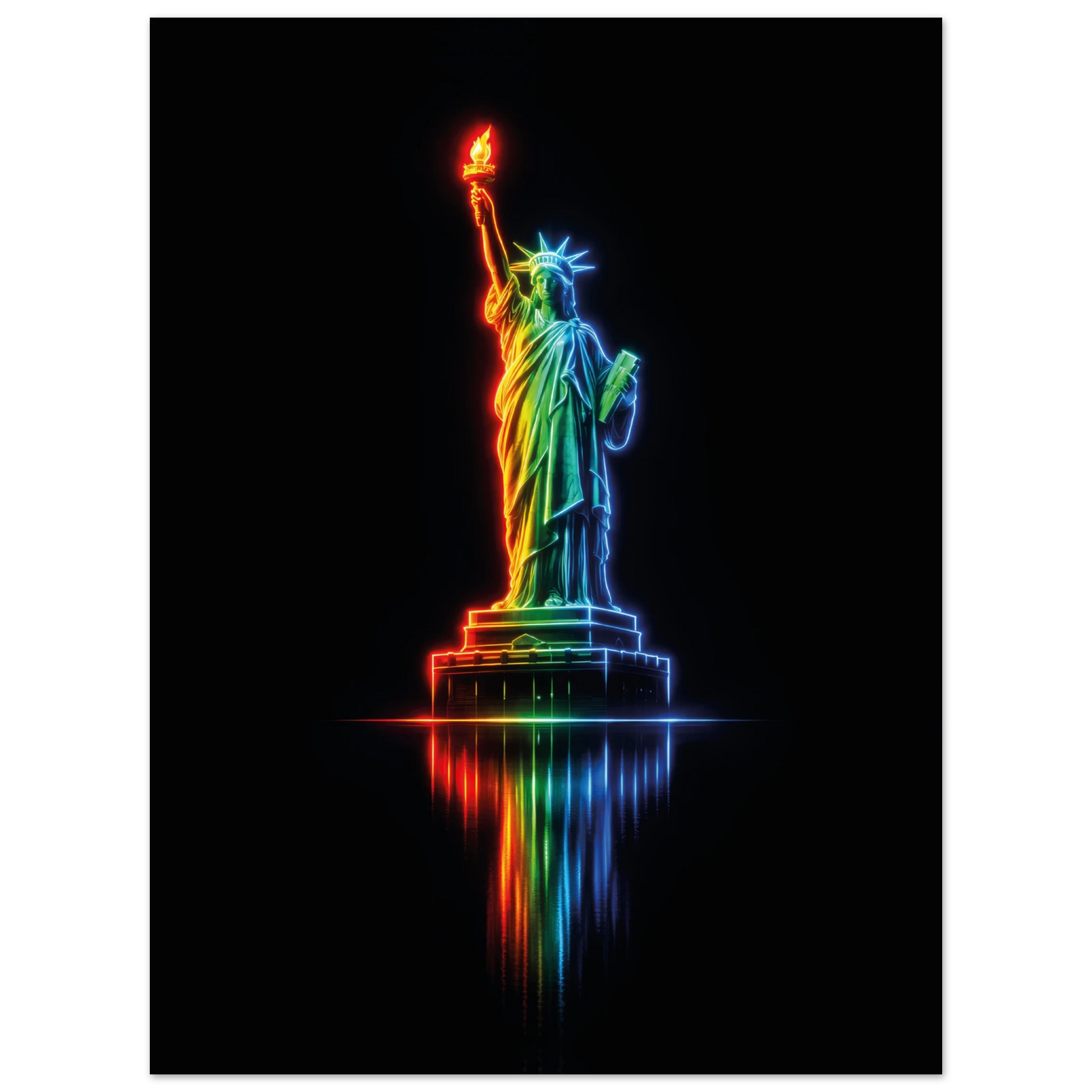 new york statue of lady liberty neon metal art dibond print