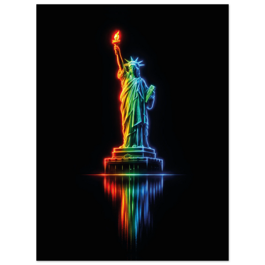 new york statue of lady liberty neon metal art dibond print