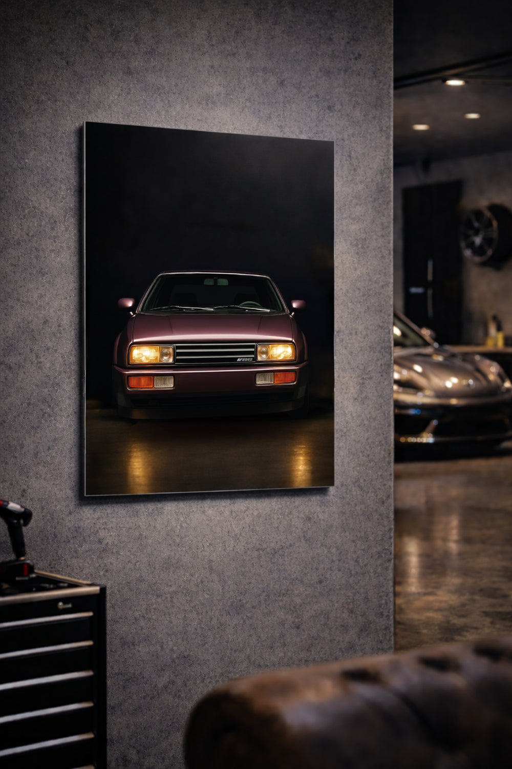 vw corrado vr6 dibond metal wallart print in a mancave