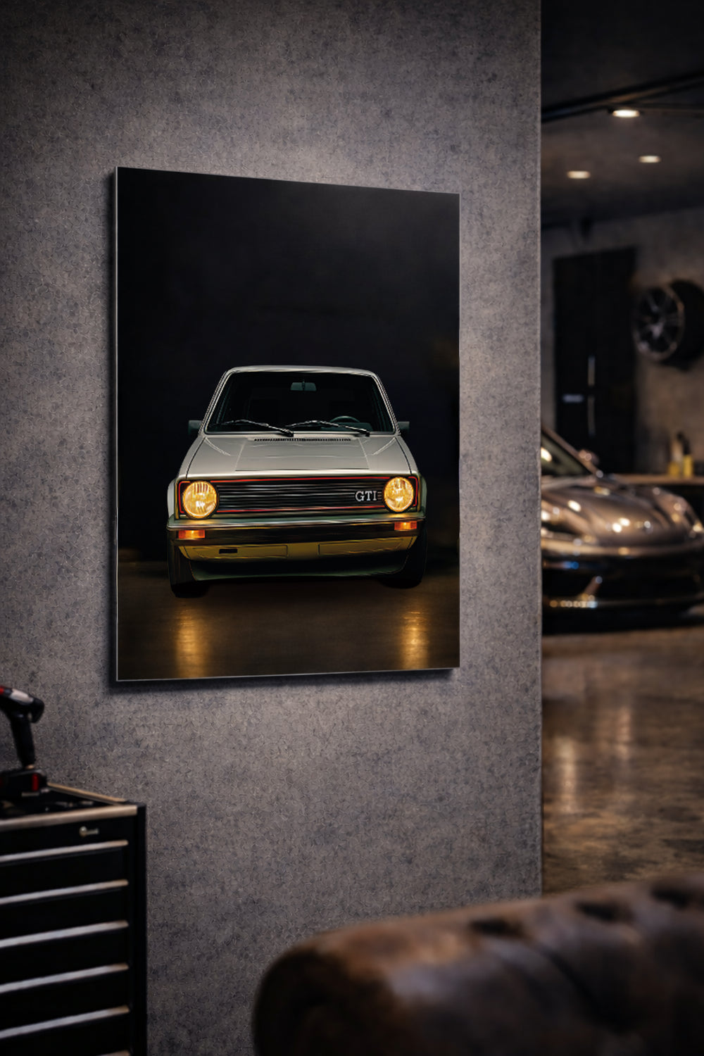 vw golf mk1 gti dibond metal wallart print in a mancave