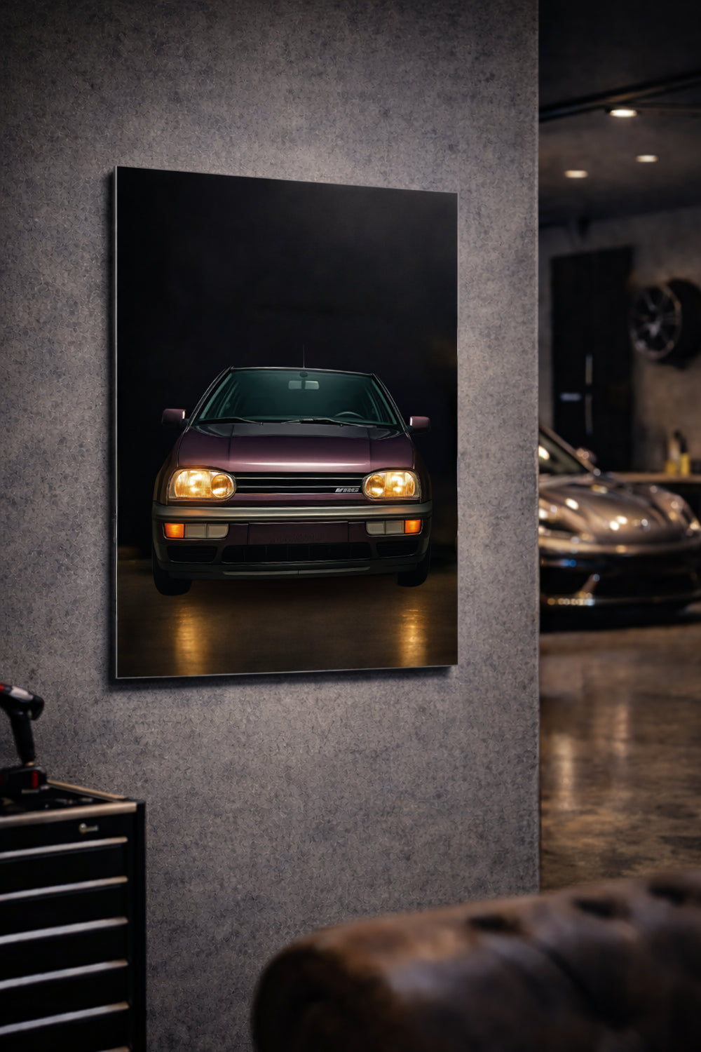 vw golf mk3 vr6 dibond metal wallart print in a mancave